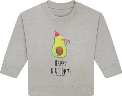 Produktbild von Mr. & Mrs. Panda Organic Baby Pullover Avocado Geburtstag 12. - 18. Monat - Heather Grey - Geschenk, Happy Birthday, Feier, Alles Gute, Party, Bullover