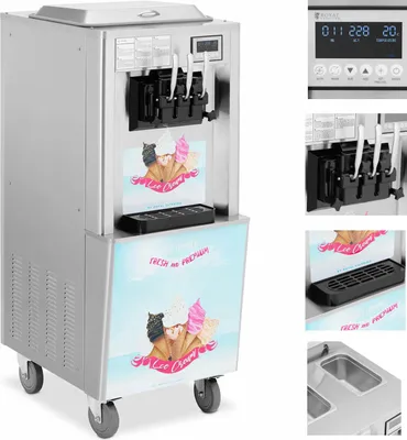 Obrázek produktu pro Expondo Royal Catering Stroj na výrobu měkké zmrzliny – 33 l/h – 2140 W – LED – 3 druhy –
