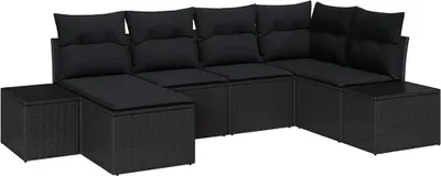 Immagine prodotto di vidaXL Set di divani da giardino con cuscini 6 pezzi in polirattan nero