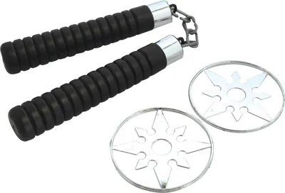Immagine prodotto di Set di accessori ninja per bambini Nunchaku e Shuriken 3 pezzi nero-argento