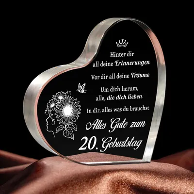 Immagine prodotto di Decorazione per tavolo a forma di cuore in acrilico, ideale come regalo per il 20° compleanno, per decorazioni femminili o come fermacarte