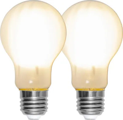 Produktbild von Star Trading 339-04 Filament LED, E, 2er Pack E27,  Kugelform, gefrostet, 2700 K, 80 Ra, 806 LM,  ca. 6x10,8 cm, 230 V / 7 W,  (entspr. 60 W), Vierfarb-Karton