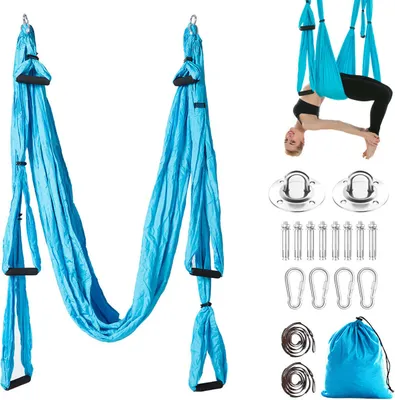 Image de Topchances Aerial Yoga Hamac Set Air Sea Yoga Kit Anti-gravité-Swing/Sling/Inversion Outil Fitness Yoga Props (Bleu)