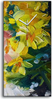 Produktbild von Wandbild Leinwand Bilder mit Uhr Quarz 30x60 Gemälde Abstrakte Blumen Kunst - weiße Hände