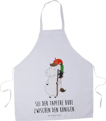 Produktbild von Mr. & Mrs. Panda Schürze Einhorn Junge - Weiß - Geschenk, Einhörner, Kochschürze, Unicorn, Profi, Grillschürze, Bube, Küchenzubehör, Küchenschürze, Mittelalter