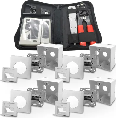 Produktbild von 4x ARLI Cat6a Netzwerkdose 2 Port + Werkzeugset ( Crimpzange + Tester + LSA + Kabelmesser )