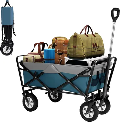 Produktbild von EUGAD Bollerwagen faltbar, für Camping Einkaufen, belastbar bis 80kg, Blau-Grau