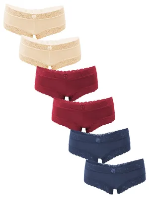 Produktbild von Fabio Farini - 6 Stück Damen Unterwäsche - Frauen Unterhosen Panty Slip mit floraler Spitze und Schleifchen