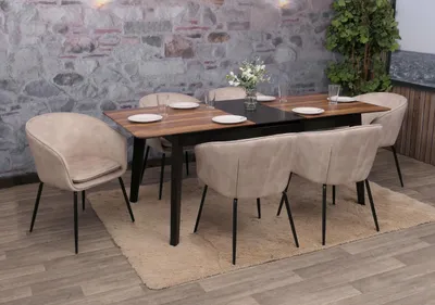 Produktbild von 6er-Set Esszimmerstuhl HWC-O28, Küchenstuhl Polsterstuhl Stuhl, Stoff/Textil (340g/m²) Metall taupe