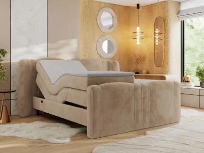 Produktbild von MKS MEBLE Boxspringbett mit motor FORTINA 200x200 cm elektrisch verstellbar 7-Zonen Multipocket Matratze Bettkasten Polsterbett - Beige Plüsch - H4