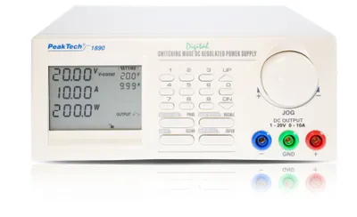 Produktbild von Programmierbares DC-Labornetzgerät 1–20 V / 0–10 A – USB & RS-485, Mikroprozessorsteuerung, Speicherfunktionen, LCD-Display für Labor & Industrie