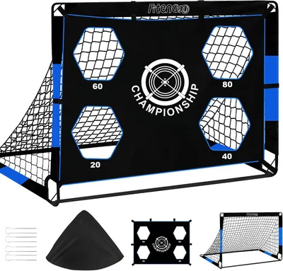 Immagine prodotto di Porta da calcio per bambini, 3-in-1, pieghevole, resistente alle intemperie, blu, per l'uso in giardino