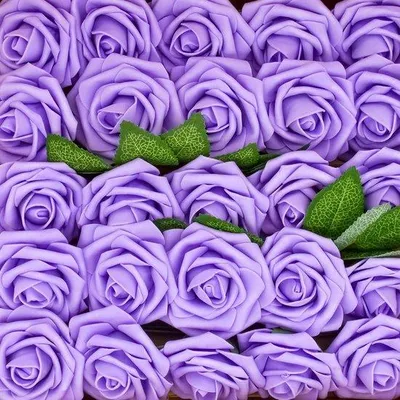 Produktbild von Famanu Kunstrosen 25 Stück, 8 cm, künstliche Blumen für Hochzeitssträuße und Dekoration (lila)