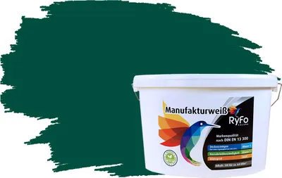 Produktbild von RyFo Colors Bunte Wandfarbe Manufakturweiß Waldgrün 10l - weitere Grün Farbtöne und Größen erhältlich, Deckkraft Klasse 1, Nassabrieb Klasse 1