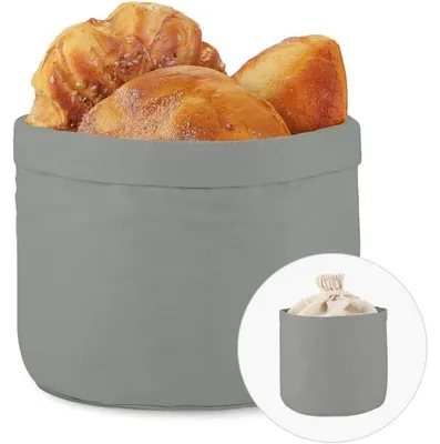 Produktbild von Brotkorb Stoff Brötchenkorb mit Kordelzug Brotbeutel Ø 20 x 17 cm Grau Baumwolle