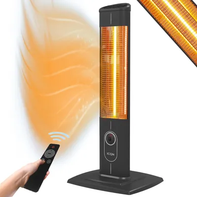 Produktbild von ICQN Stand Heizstrahler mit Fernbedienung, 2300 Watt, Infarot, Infarotheizung für Innen- & Außenbereich, Standheizstrahler, Standgerät, IP20, Digitalanzeige