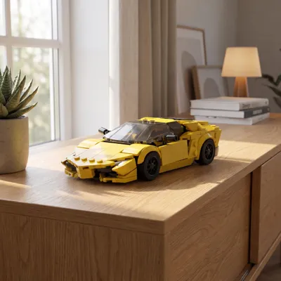 Produktbild von BlockBuddie™ Gelber Sportrennwagen MOC Klemmbaustein Set 337 Teile Technik Modell Bausatz für Erwachsene DIY