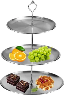 Produktbild von Unyqoos® Etagère aus 304 Edelstahl, 3-stufig Ø 20/23/26 cm, 32 cm hoch – Tortenständer & Obstschale mit champagnergoldenem Griff für Kuchen, Muffins, Cupcakes