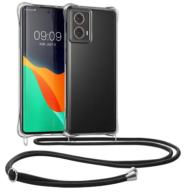 Produktbild von kwmobile Necklace Case kompatibel mit Motorola Moto G85 5G Hülle - Silikon Cover mit Handykette - Band Handyhülle Transparent Schwarz