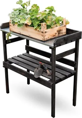 Productafbeelding van Planten tafel - Kweektafel tuin - Tuinieren binnen buiten - Zinkblad tafelblad - 78 x 82 x 38 cm - Zwart