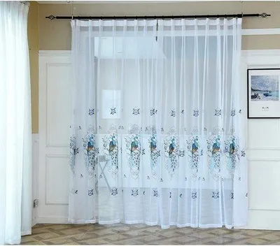 Zdjęcie produktu dla Zasłona 350 x 200 cm - tiul haftowany - jasnoniebieski - przezroczysty i przewiewny - sklep M