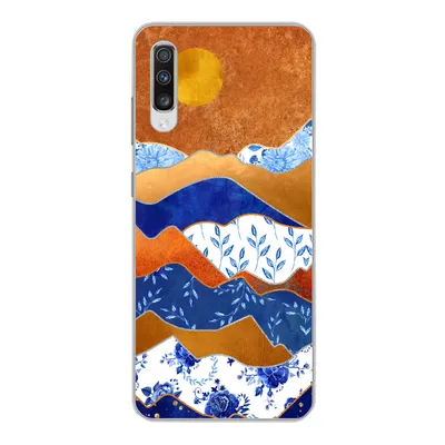Produktbild von MuchoWow® Handyhülle Schutzhülle Hülle für Samsung Galaxy A70 Delfter Blau - Gold - Blumen Silikon Softcase Handy Hülle - Schutzhaube