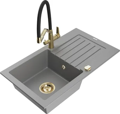 Produktbild von Mexen Pablo 1 Becken-Granitspüle mit Abtropffläche und Mischbatterie Duo, Grau - 6510-71-671701-57-G