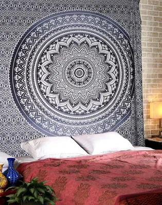 Produktbild von Unyqoos® Mandala-Wandteppich – 150 x 205 cm, 100% weiche Baumwolle, indisch bedruckt; vielseitiger Wandbehang, Tagesdecke, Picknick- & Strandtuch
