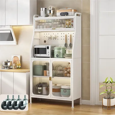 Image de Armoire de cuisine avec plan de travail, vitrine, buffet, blanc, 160 x 66 x 36 cm