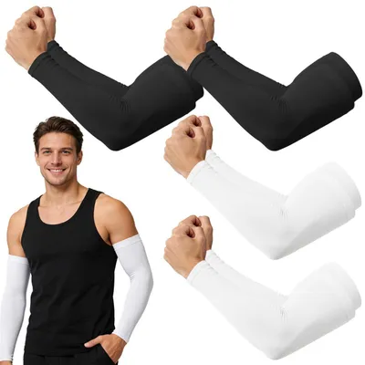 Obrázok produktu pre 4 páry UV ochranných návlekov na paže, chladivé, kompresné, priedušné, bezšvové, s 4-směrnou elasticitou, čierne/biele