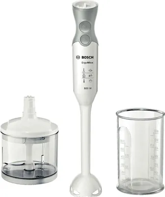 Produktbild von BOSCH Stabmixer MSM66020 Set mit Mixbecher und Universalzerkleinerer 600Watt weiß/grau
