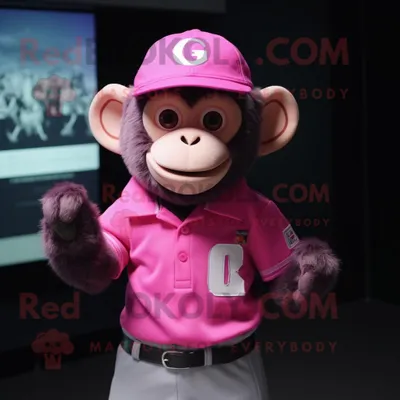 Produktbild von Rosa REDBROKOLY Affen Maskottchen kostüm gekleidet in ein Poloshirt und Mützen