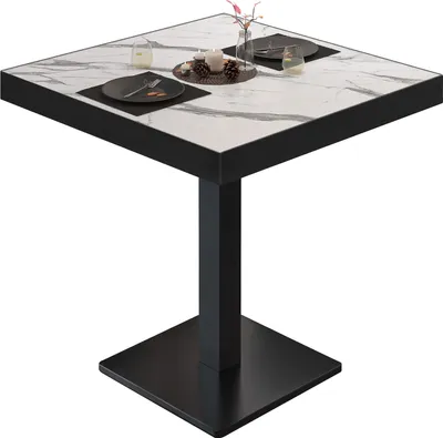 Produktbild von BM | Bistrotisch | B:T:H 60 x 60 x 77 cm | Weiß Marmor / Schwarz | Quadratisch | Schwarzer Rand | Bistro Tisch Esstisch