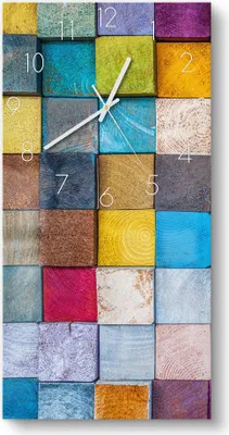 Produktbild von DEQORI Glasuhr 30x60 cm Zahlen 'Buntes Holzmosaik' Wanduhr Glas Uhr Design leise