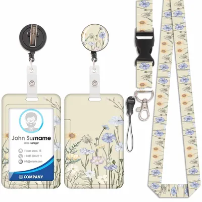 Produktbild von Niedlicher Kartenhalter mit Blumenmuster, Ausweishalter, abnehmbare Kordel mit ausziehbarem Clip für Schlüsselanhänger, Visitenkarten, Türkarten, Ausweise usw.
