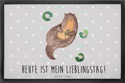 Produktbild von Mr. & Mrs. Panda Eingangsmatte Otter Seerose 40 x 60 cm - Grau Pastell - Geschenk, Schuhabstreifer, Lieblingstag, Schmutzmatte, Seeotter, Fluss, hausmatte, Wasser