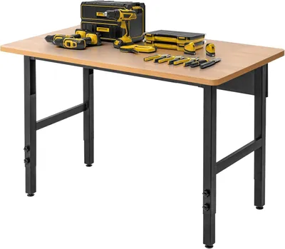 Image de Table de travail réglable, table de garage, établi en bois massif de grande capacité, table robuste pour atelier, bureau, garage, domicile