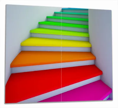 Produktbild von Wallario Herdabdeckplatte aus Glas, Größe 60 x 52 cm 2-teilig, Motiv Bunte Treppe