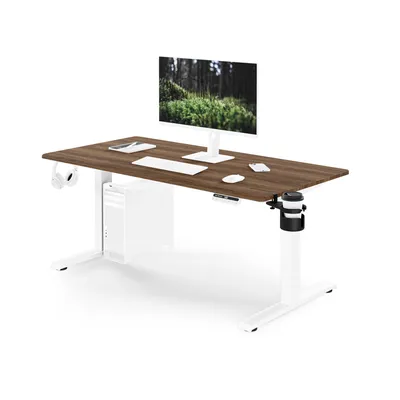 Obrázek produktu pro Ergonomický, výškově nastavitelný psací stůl, bílá barva/nerezová ocel: 140 x 70 cm: ARIA