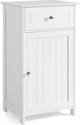Produktbild von COSTWAY Badezimmerschrank weiß mit Schublade & Tür, Badschrank freistehend, Badkommode mit höhenverstellbarer Ablage, für Bad, Schlafzimmer, Wohnzimmer 43x34x77CM