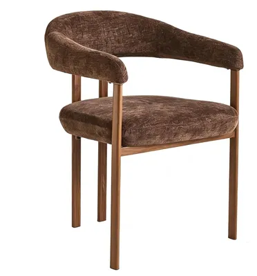 Productafbeelding van Minimalistische Eetkamerstoel in Donkerbruin Velvet met Walnoot Poot