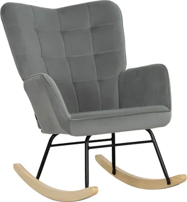 Produktbild von Fortuna Lai Schaukelstuhl, Schaukelsessel mit Samtoptik, Armlehne, Sessel mit Holzkufen, Relaxsessel für Wohnzimmer, Schlafzimmer, Dunkelgrau