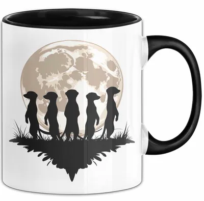 Produktbild von Erdmännchen Tier Mond Tasse Geschenk Lustige Geschenkidee (Schwarz)