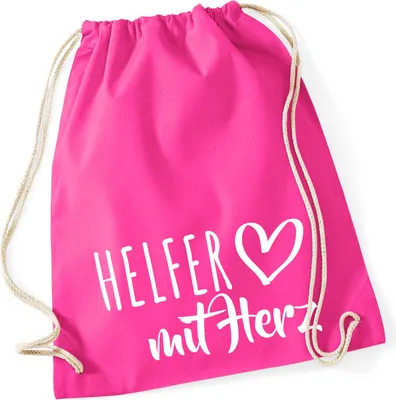 Produktbild von Huuraa Turnbeutel Helfer mit Herz 12 Liter Fuchsia Baumwolle Rucksack Geschenkidee