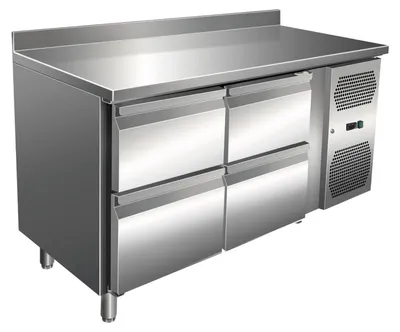 Produktbild von Gastro Kühltisch | Kühltheke Edelstahl | 115 Liter | 4 Schubladen | Aufkantung | Umluftkühlung | -2 bis +8°C