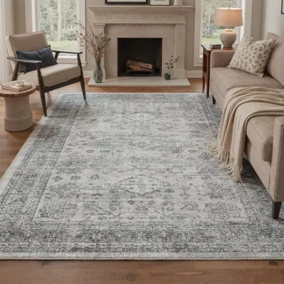 Waschbarer Vintage-Teppich 240x300 cm, grau, rutschfest