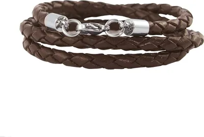 Produktbild von Lederkette 6 mm Herren Halskette Braun 17-100 cm lang mit Karabiner Verschluss Silber geflochten, Länge:40 Zentimeter