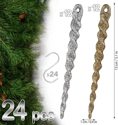Image de BRUBAKER Décorations d'arbre Cônes de glace scintillants - Décorations d'arbre de Noël - 13 cm Décorations d'arbre de Noël incassables - Décoration d'arbre de Noël, 24 pièces, argent or