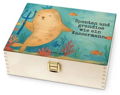 Produktbild von Mr. & Mrs. Panda Teebeutelbox Sternzeichen Wassermann Design - Weiß - Geschenk, Teebox, Tee Sortierbox, Meermann, Nix, für Paare, Holz, Box, Geburtstag Januar, Februar