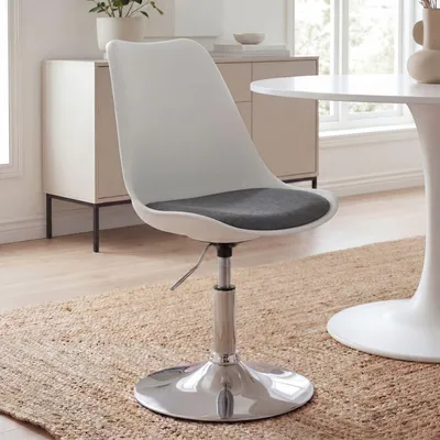 Image de FineBuy HAINAN Fauteuil pivotant gris Chaise de salle à manger Simili cuir / Tissu Chaise pivotante réglable Tabouret pivotant Chaise de salle d'attente